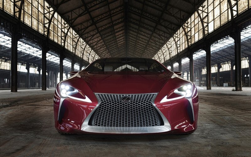 Red Lexus Concept Car — Dramatic, Photograph, Building, Lights