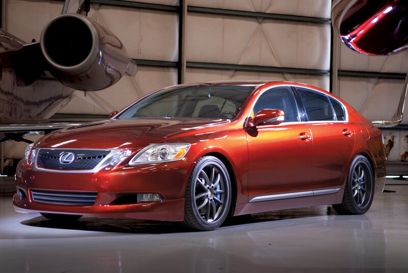 Red Lexus in hangar
