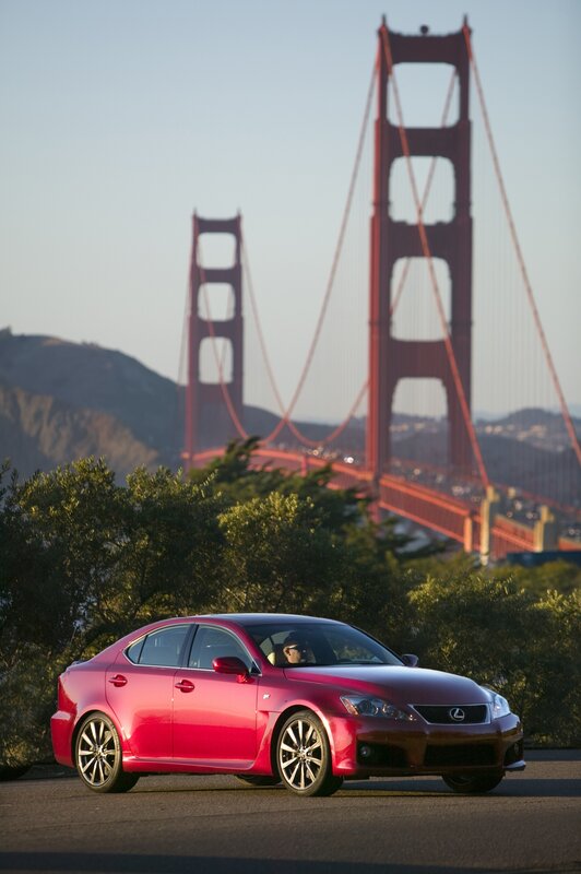 Red Lexus IS-F by Golden Gate Bridge