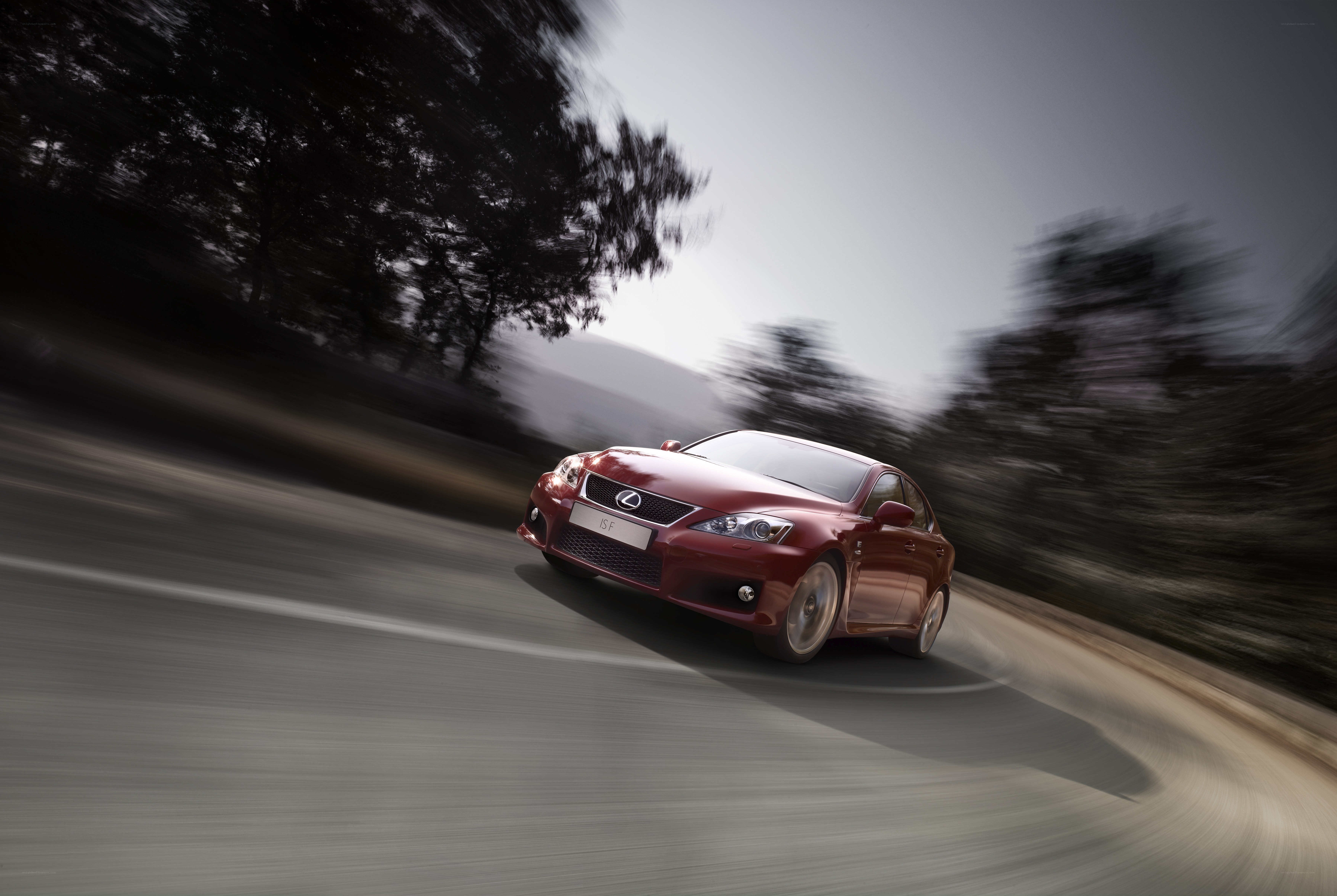 Red Lexus IS-F in motion