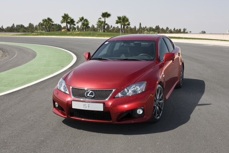 Red Lexus IS F on a racetrack