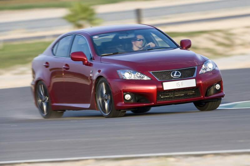 Red Lexus IS F on a racetrack