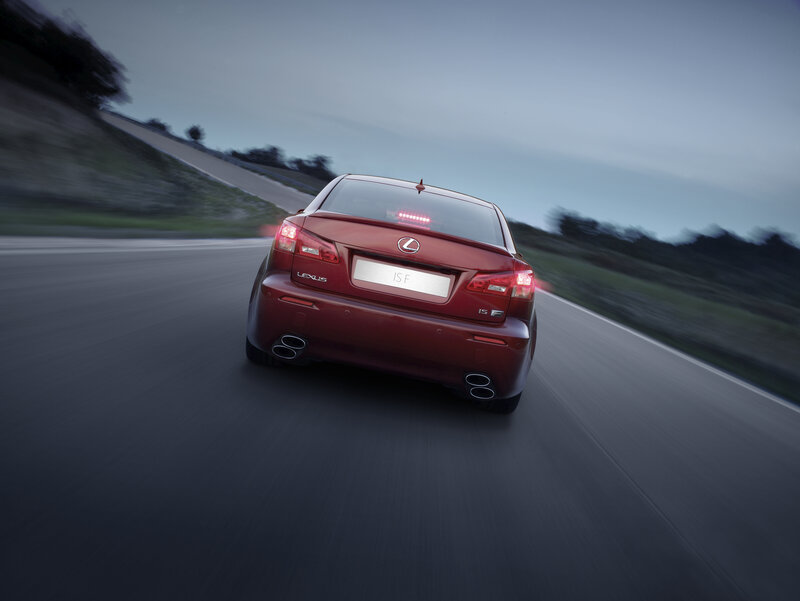 Red Lexus IS F on a winding road