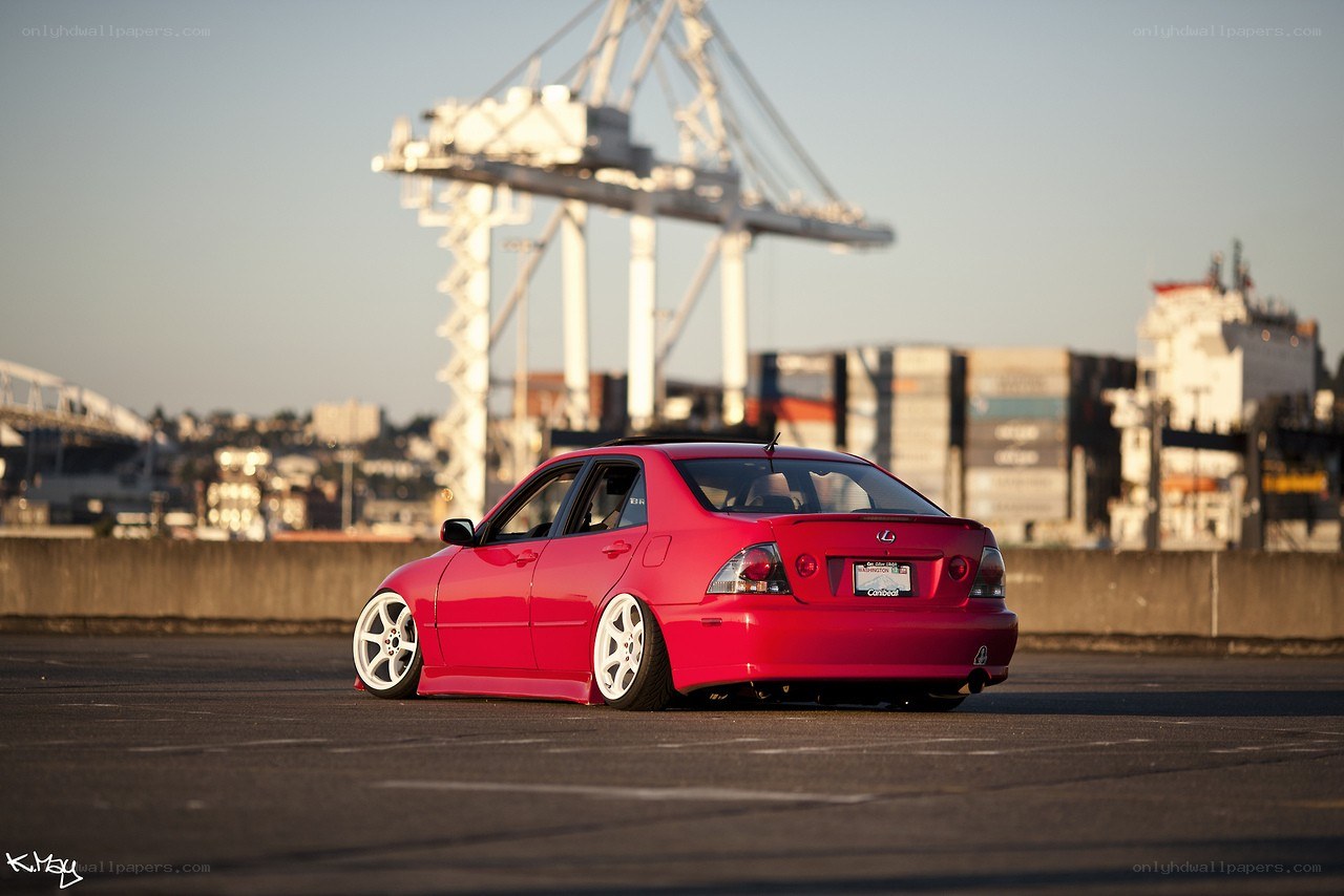Red Lexus IS300 at port