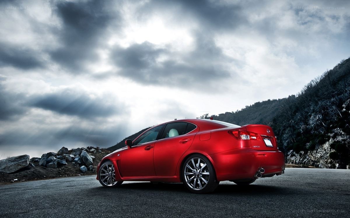 Red Lexus IS350 on mountain road