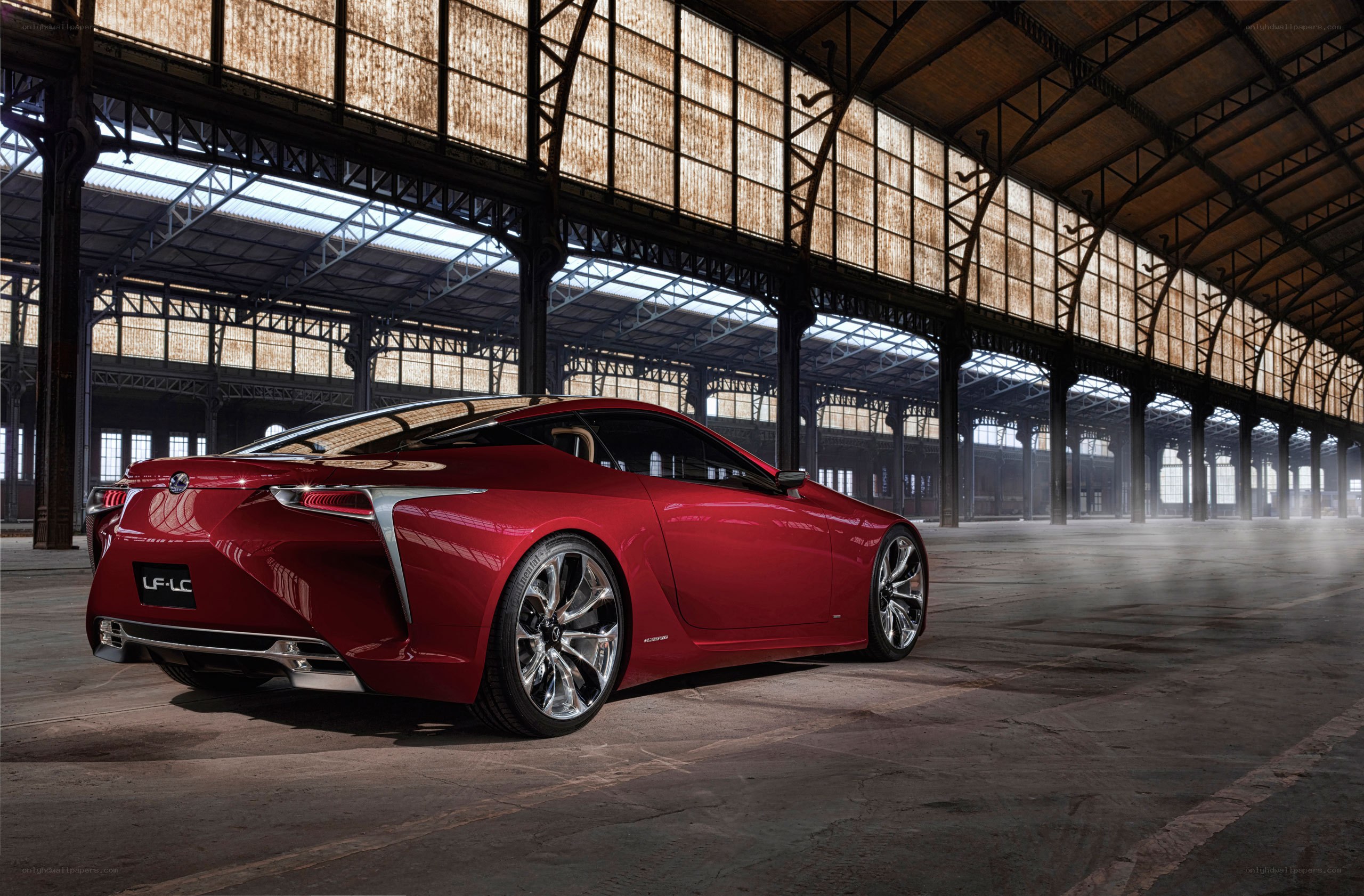 Red Lexus LF-LC in industrial hall