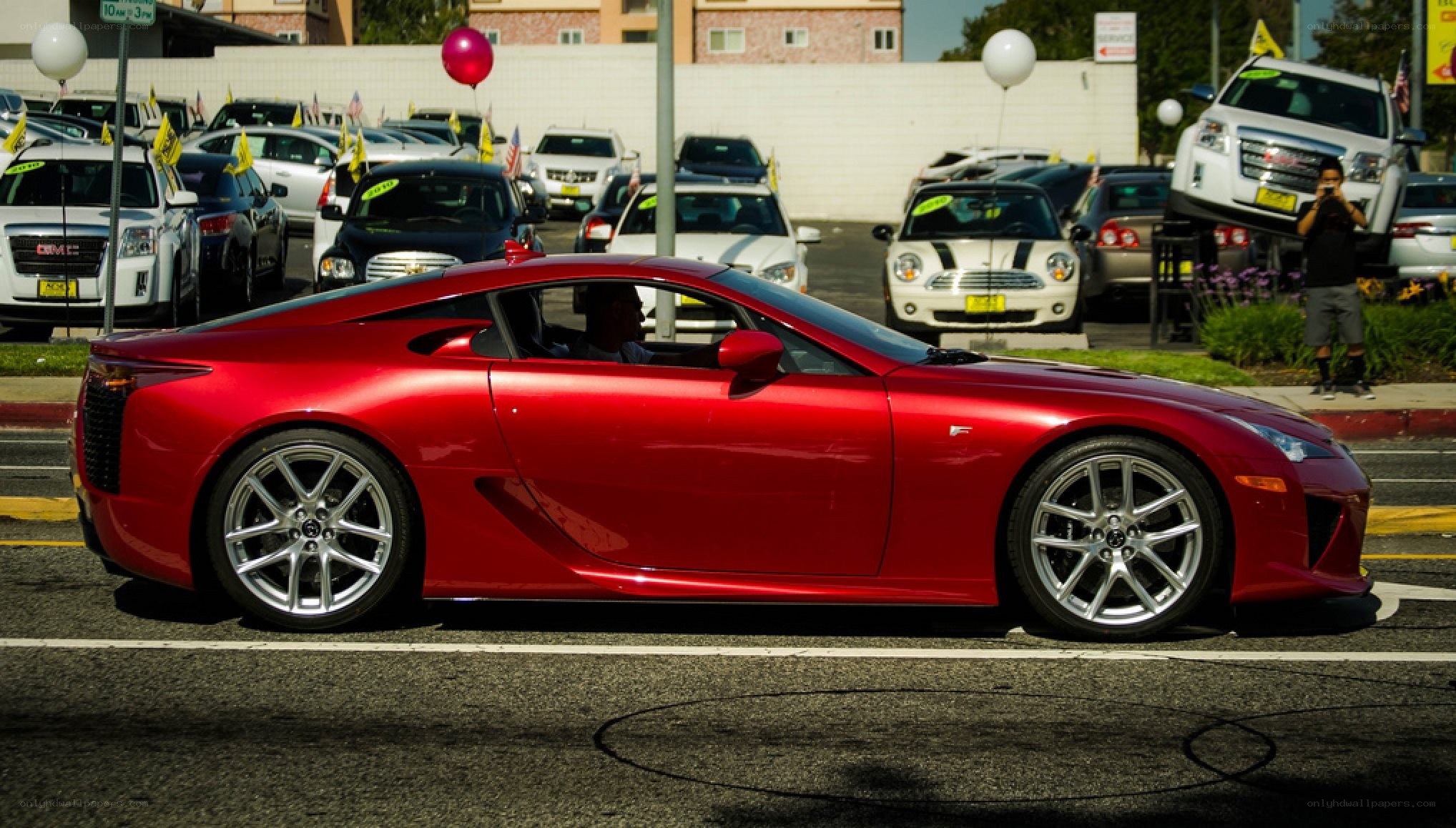 Red Lexus LFA at car dealership
