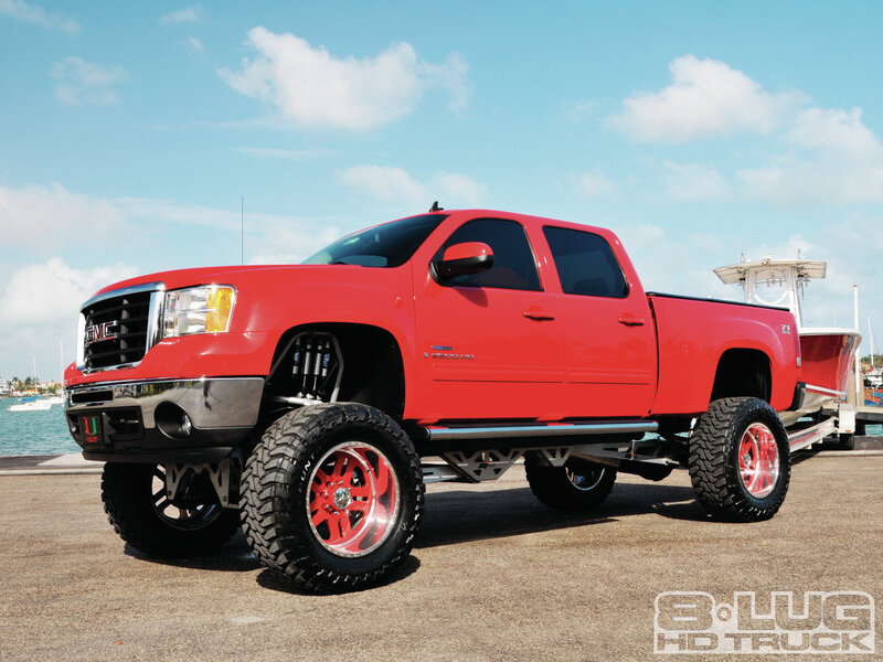 Red Lifted Pickup Truck — Bright