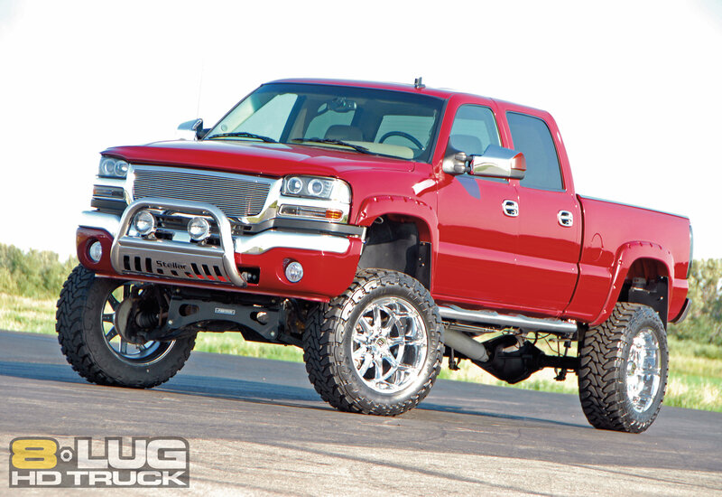 Red Lifted Pickup Truck — Dramatic, Afternoon, Photograph, Grille Guard