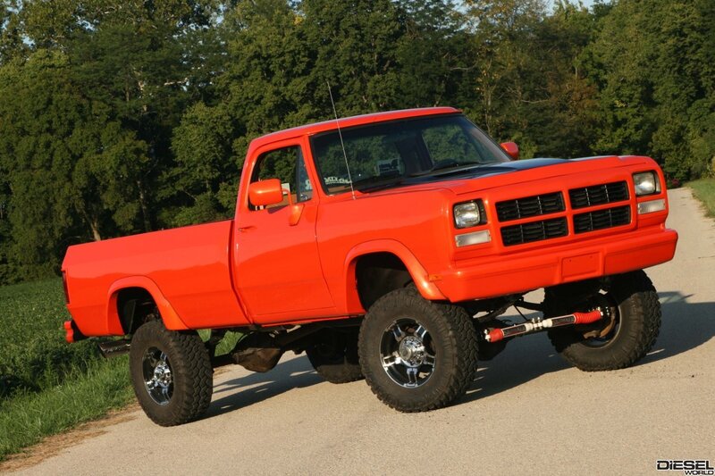 Red Lifted Pickup Truck — Dramatic, Afternoon, Photograph, Trees