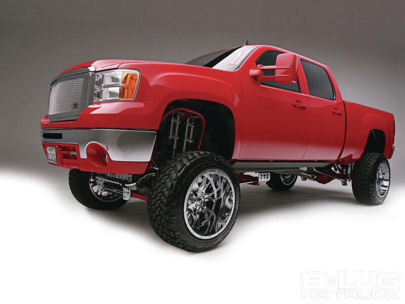Red Lifted Pickup Truck — Dramatic, Photograph