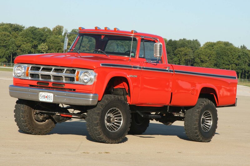 Red Lifted Pickup Truck — Neutral, Afternoon