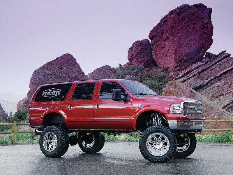 Red Lifted Truck — Dramatic, Photograph