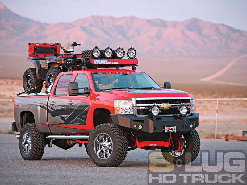 Red Lifted Truck — Dramatic