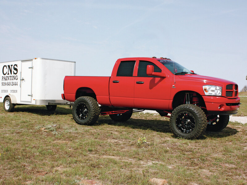 Red Lifted Truck — Outdoor, Afternoon