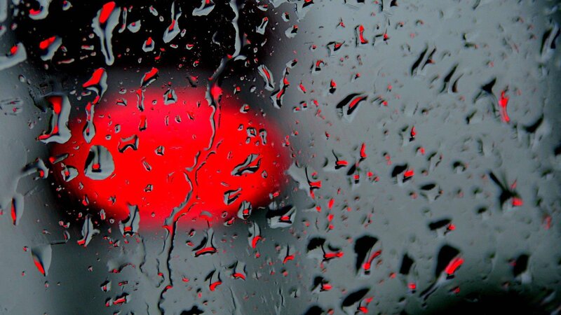 Red Light Through Raindrops