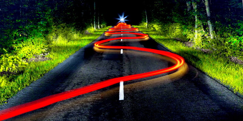 Red Light Trail on Road — Black