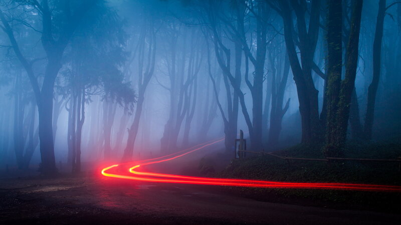 Red Light Trail on Road