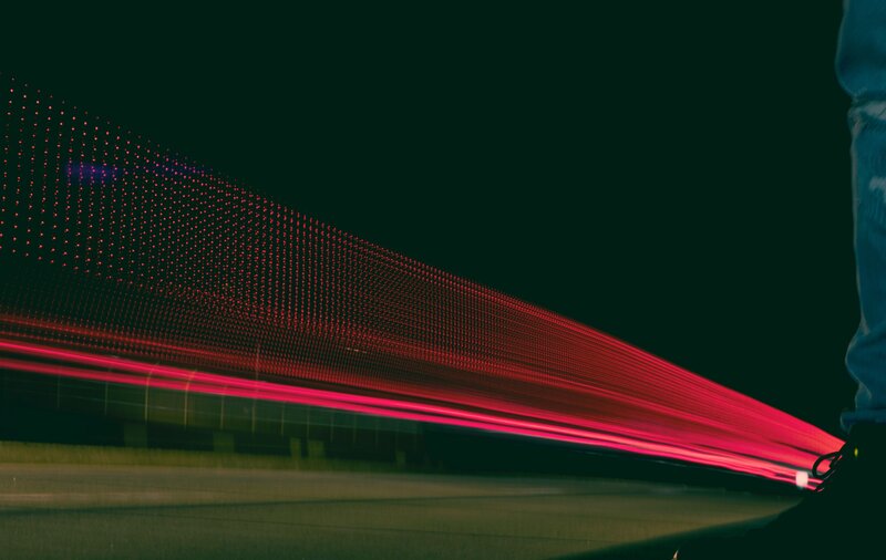 Red light trails at night