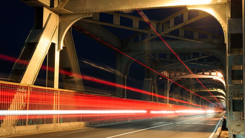 Red Light Trails on Bridge