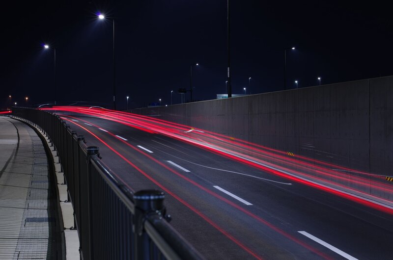Red Light Trails on Highway — Black, Dark