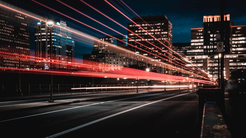 Red Light Trails on Road — Black, Dark, Night