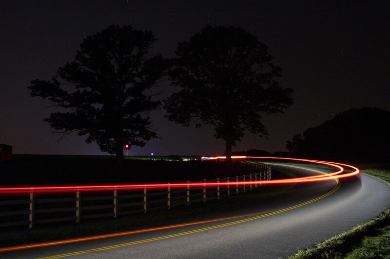 Red Light Trails on Road — Black, Serene, Night