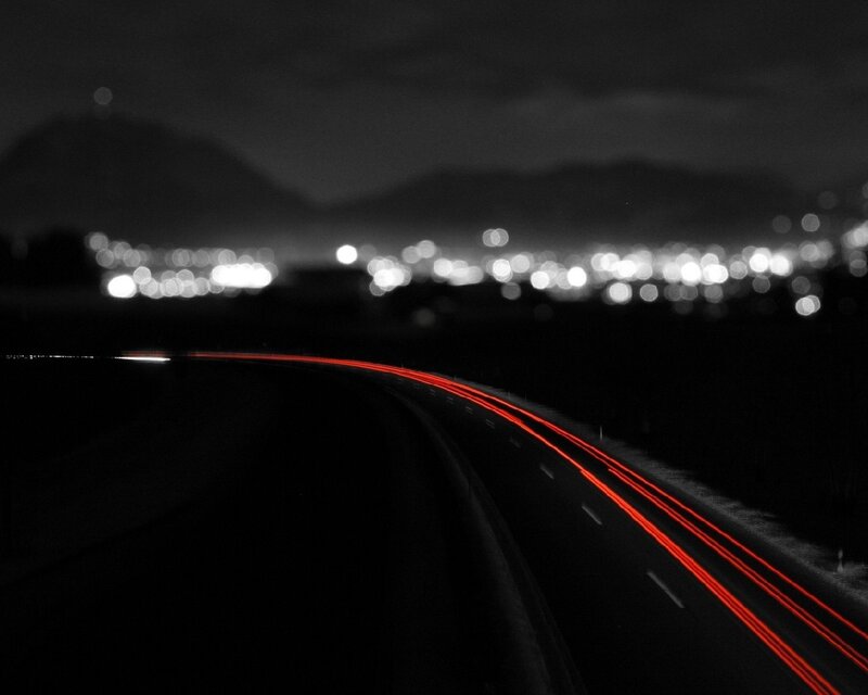 Red Light Trails on Road — Dark