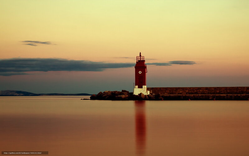 Red Lighthouse at Sunset — Orange, Serene