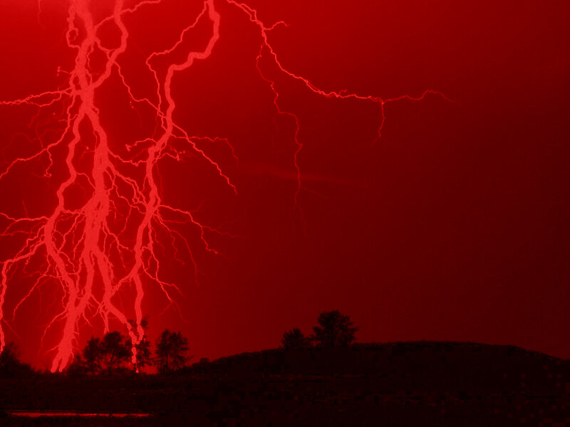 Red lightning storm