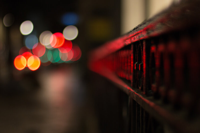 Red Lights on Railing