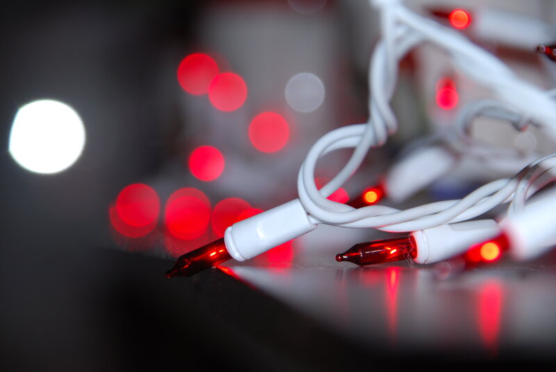 Red lights on white string