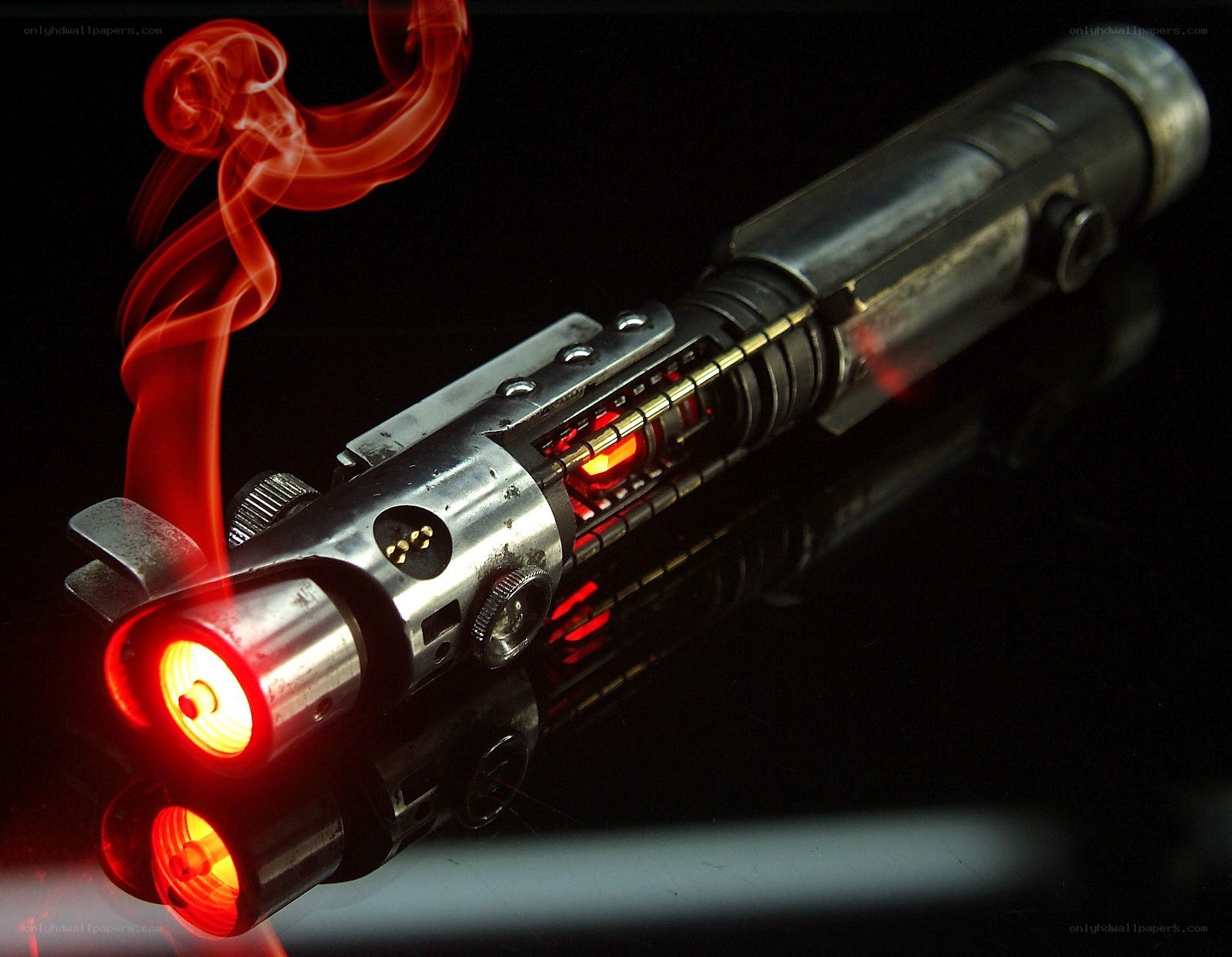 Red lightsaber with smoke