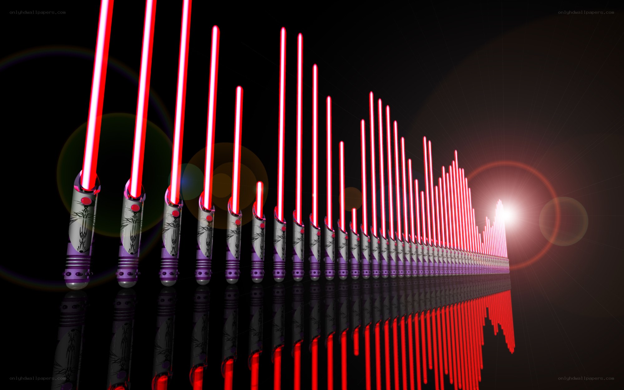 Red lightsabers in formation