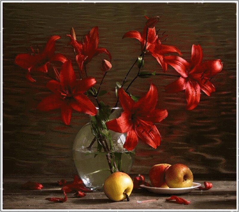 Red Lilies in Vase