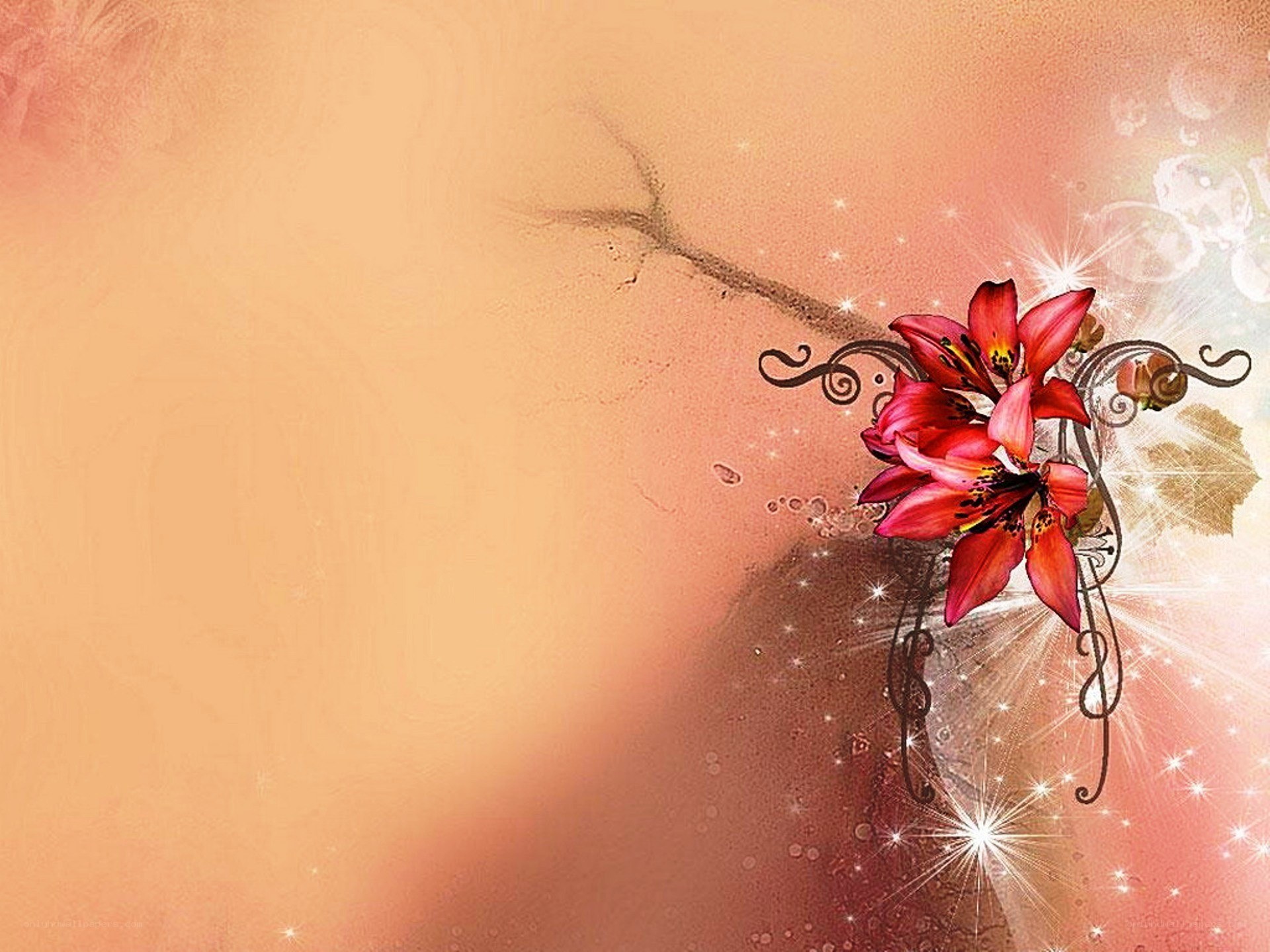 Red lilies with sparkles