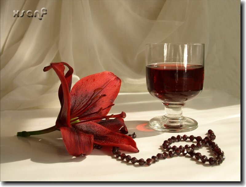 Red Lily and Wine Glass
