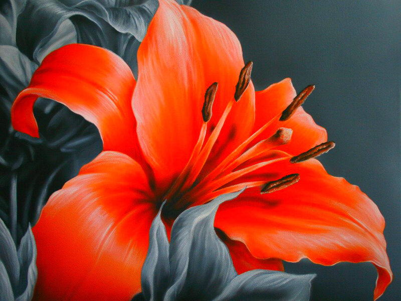 Red Lily Flower — Dramatic, Painting