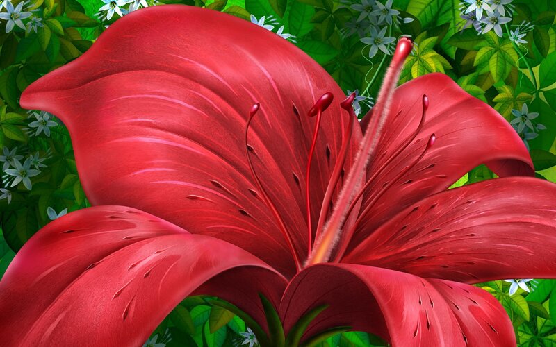 Red Lily Flower — Vibrant, Digital Art