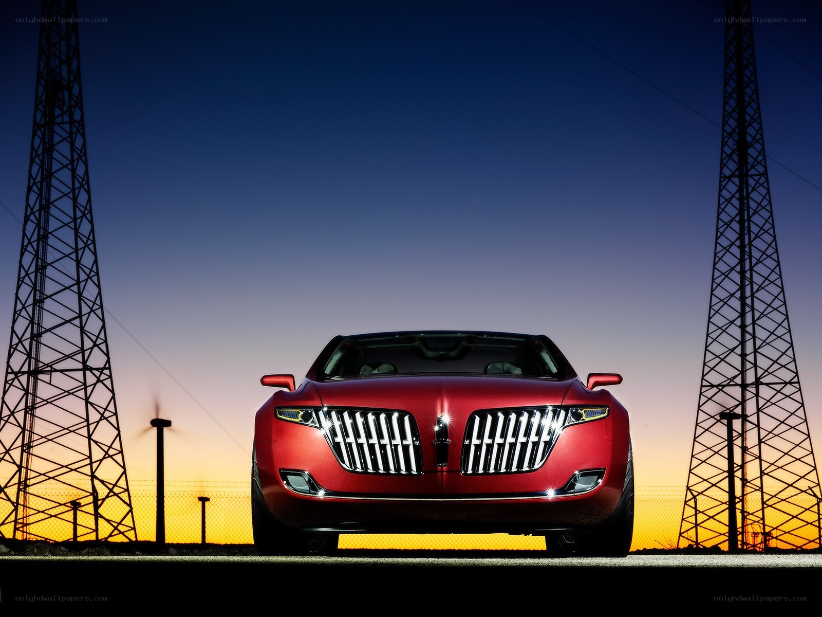 Red Lincoln concept car at sunset