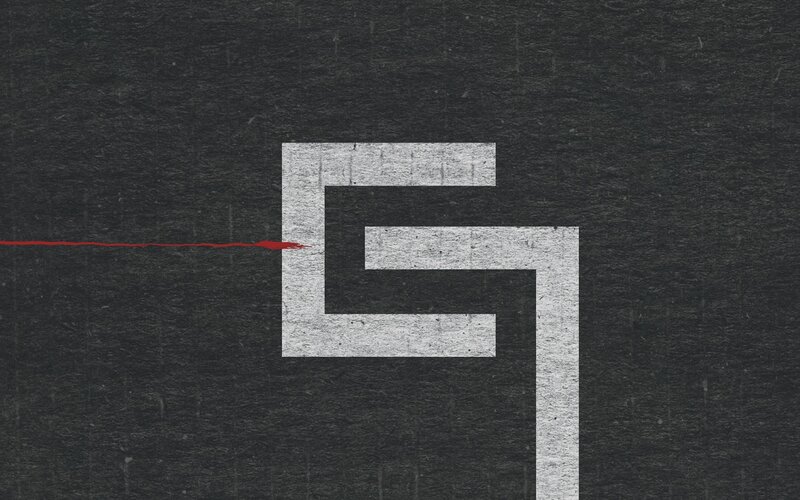 Red line entering maze symbol