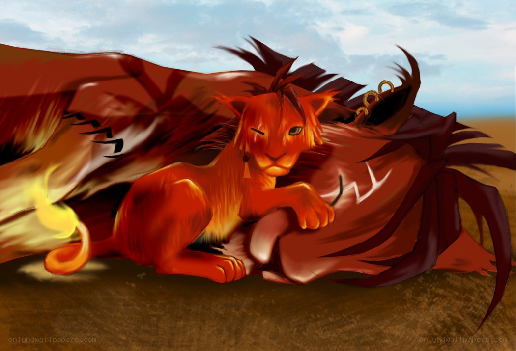Red lion cub with wings