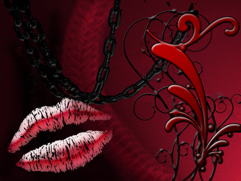red lips and chains art
