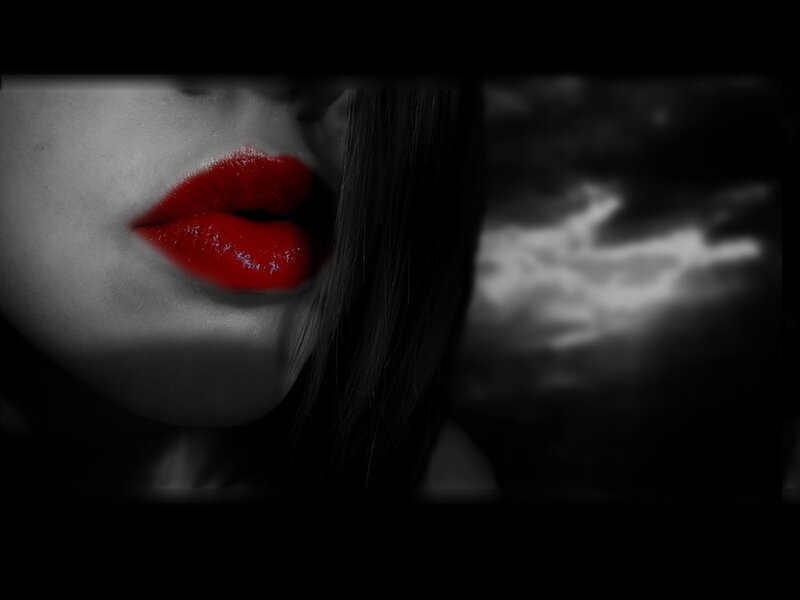 red lips in black and white