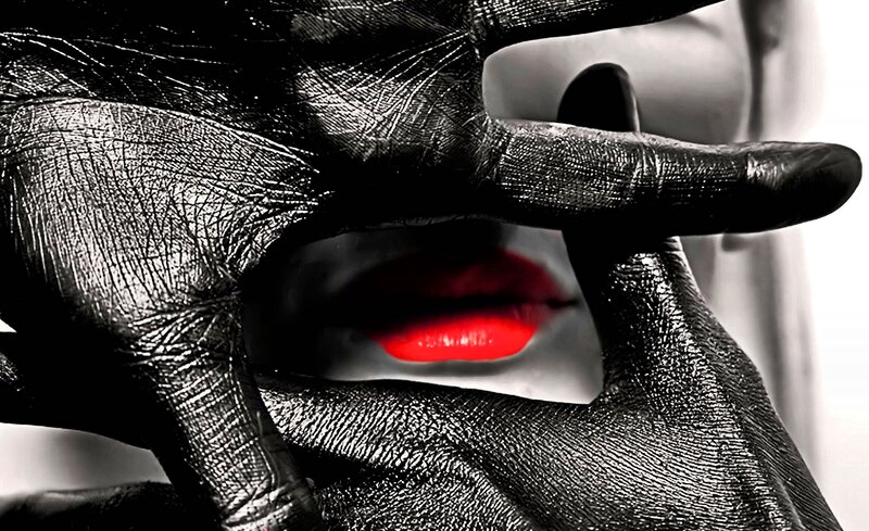 Red Lips in Hand Frame
