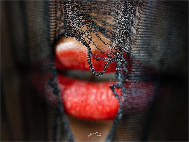 Red Lips Through Lace — Dramatic