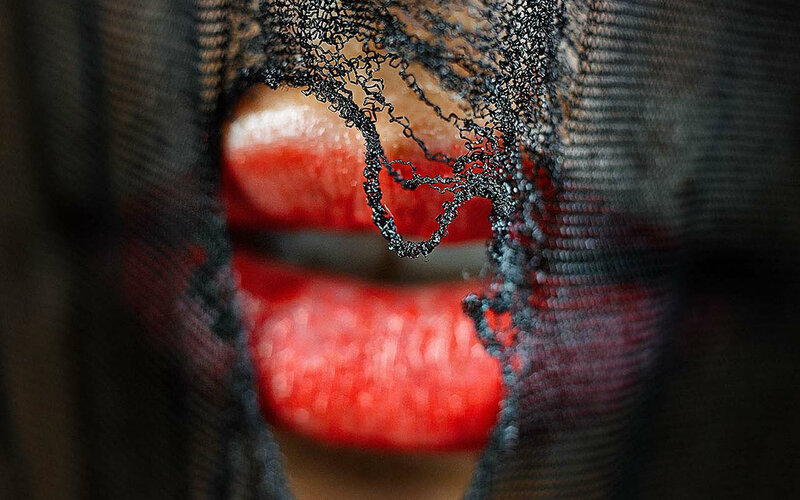 Red Lips Through Lace