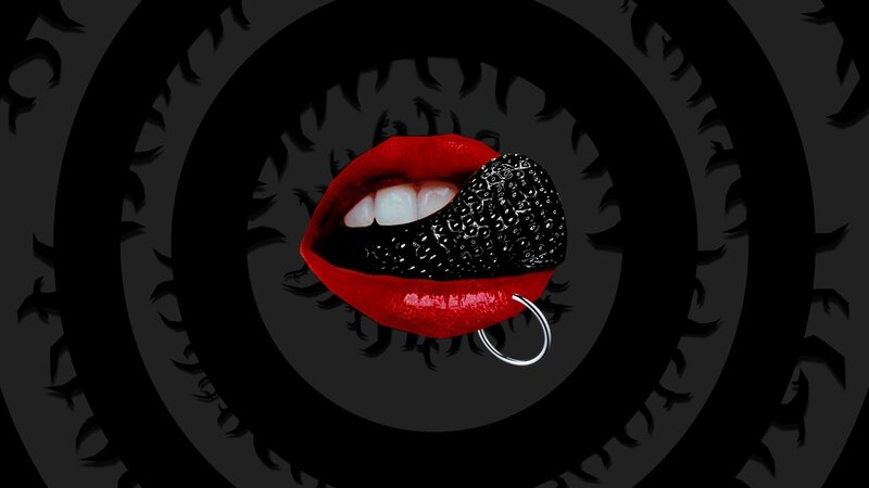 red lips with black strawberry