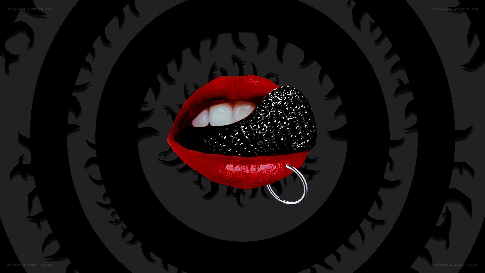red lips with black strawberry