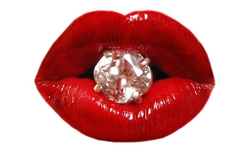 Red Lips with Diamond — Dramatic, Photograph